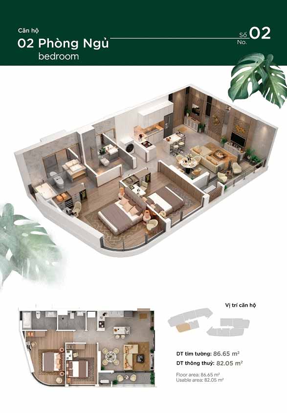 Thao Dien Green apartment unit layout 2BR-02.